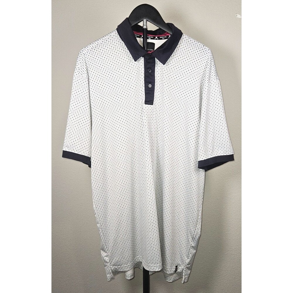 Kenneth Cole Golf Polo Men XL White Navy Geometric Print Performance Sporty